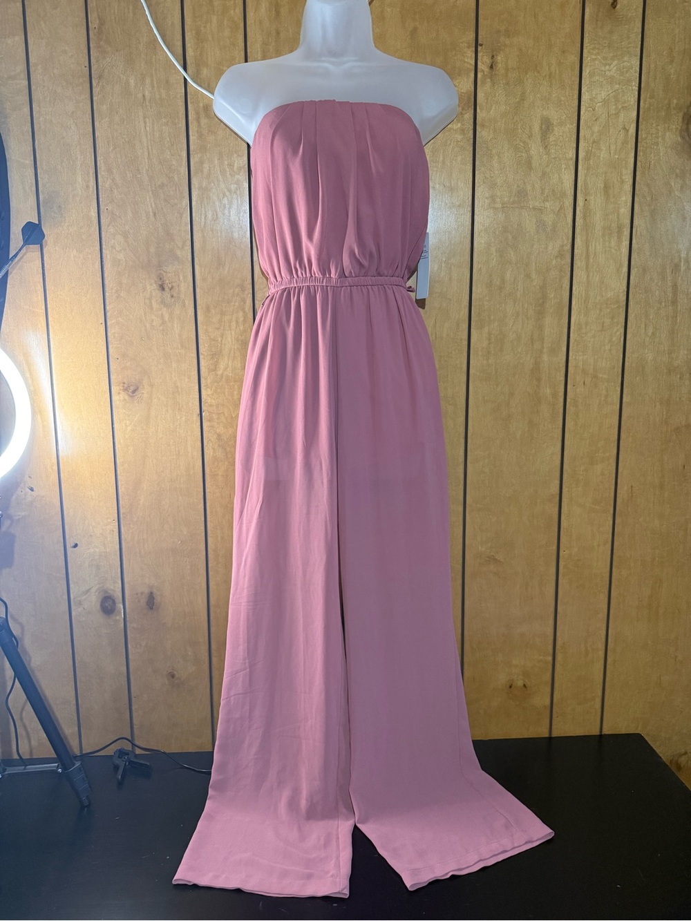 Iris Basic Dusky Rose Strapless Wide-Leg Jumpsuit